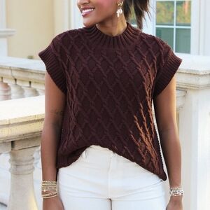 Dear John Rich Brown Cable Knit Sweater Oversized Large